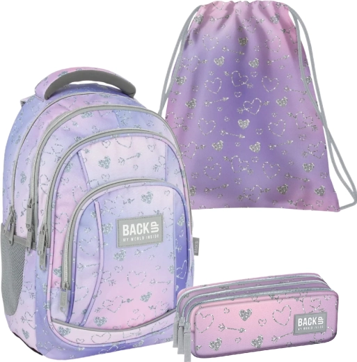 Set școlar BackUP Twinkle 3în1 (rucsac, penar etui, sac pentru încălțăminte)