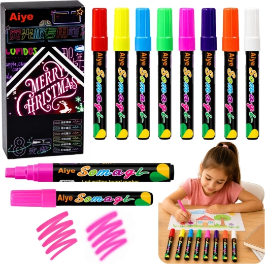 Set de markere neon lichide cu vârf teșit, 8 buc.
