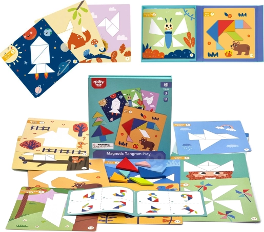 Puzzle tangram magnetic pentru copii, 18 piese TOOKY TOY