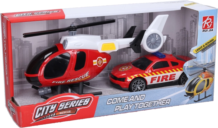 Elicopter de pompieri cu efecte și mașină