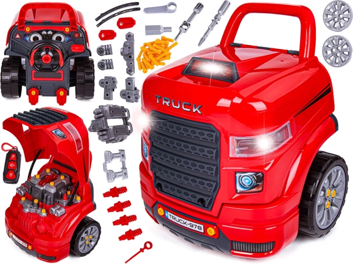 Atelier mecanic pentru copii – camion demontabil cu lumini și sunete (61 piese)