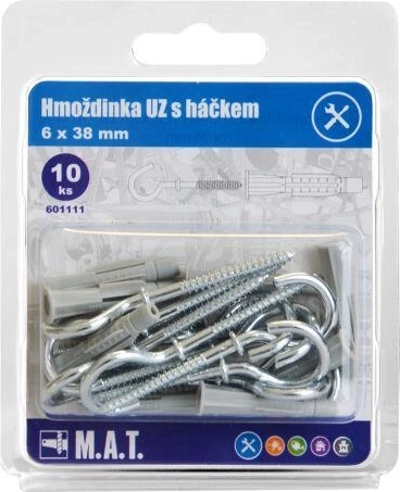 Diblă nodată cu cârlig 6×38 mm, zinc alb (10 buc.)