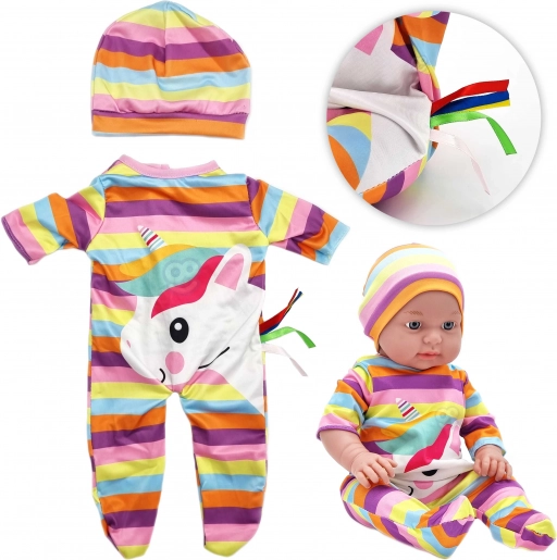 Set regal Woopie de hăinuțe pentru păpușă unicorn – body și căciuliță 43–46 cm