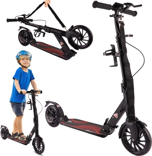 Trotinetă cu frână pe disc, curea și suport pentru sticlă