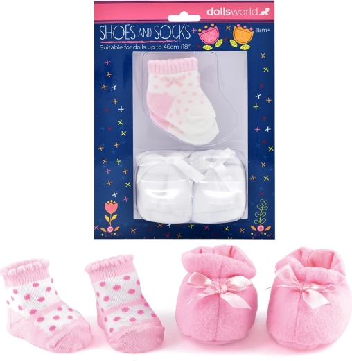 Dolls World botoșei și șosete pentru păpuși 46 cm, 2 tipuri
