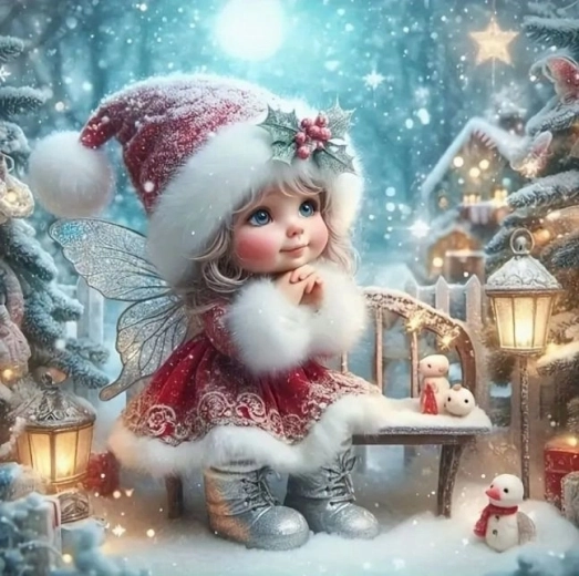 Pictură cu diamante zână în costum de Moș Crăciun 30 × 40 cm
