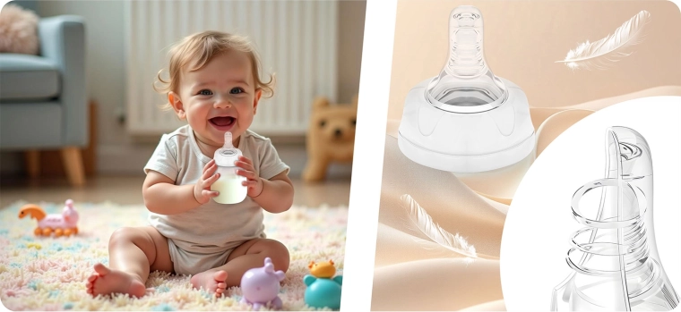 Tetină din silicon dinamică pentru supt natural