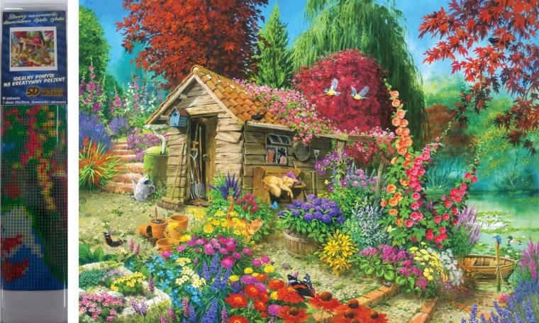 Pictură cu diamante Căsuța în grădină 30x40 cm