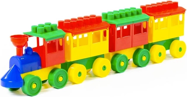 Trenuleț de construcție din plastic cu 3 vagoane