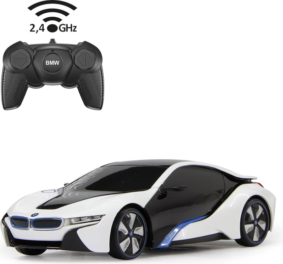 Mașină BMW i8 cu telecomandă, la scara 1:24, albă