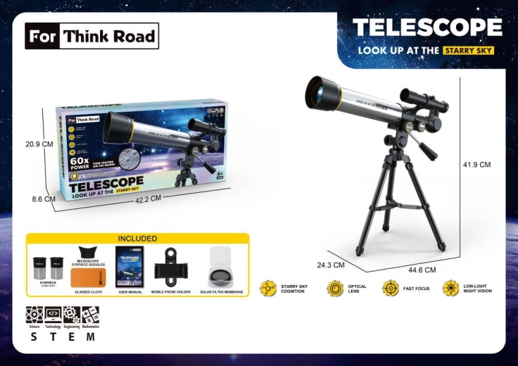Telescop astronomic Sparkys cu trepied și suport pentru telefon - 1 bucată