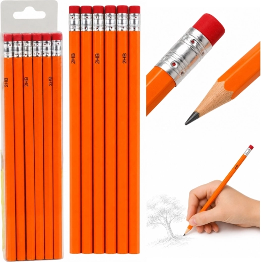 Set de creioane 2HB cu gumă de șters, 12 buc.