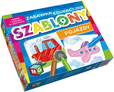 Șabloane Multigra cu vehicule și creioane colorate