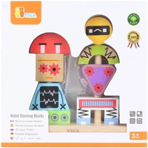 Piramidă din lemn ROBOȚI cu cărți-model, 8 piese – VIGA