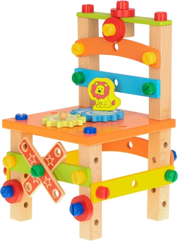 Set de construcție din lemn – scăunel de atelier, 49 de piese