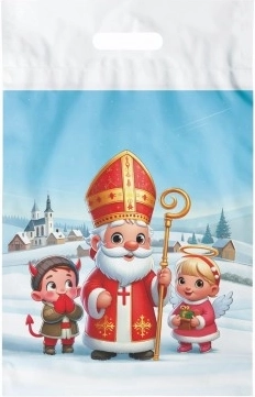 Pungă cadou din plastic cu motiv de Moș Nicolae 29×46 cm