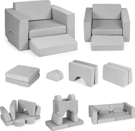 Fotoliu modular pentru copii 8-în-1 ECOTOYS – Gri