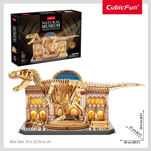 Puzzle 3D CubicFun Natural Museum Tyrannosaurus Rex cu iluminare LED