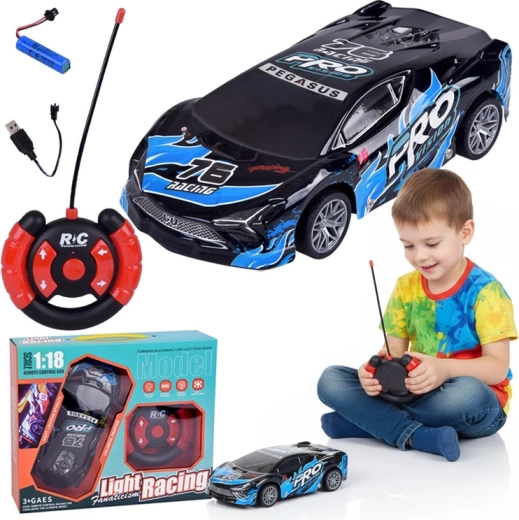 Mașină sport RC cu caroserie iluminată 1:18 – albastru
