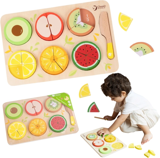 Fructe de lemn pentru tăiat Montessori 23 buc