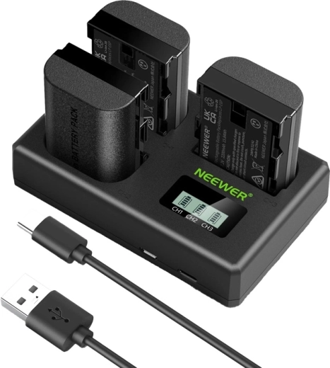 Neewer set 3× baterii de schimb LP-E6P/LP-E6NH pentru aparate foto Canon cu încărcător USB triplu
