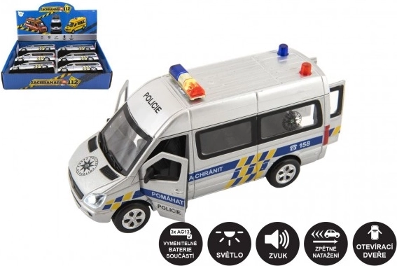 Mașină de poliție cu lumină și sunet, 15 cm, metal/plastic, cu mecanism cu tragere înapoi