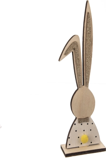 Decorațiune din lemn iepuraș alb-maro 26 cm