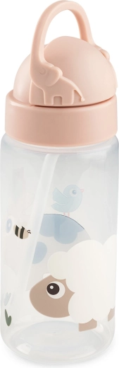 Done by Deer sticlă cu pai Tiny farm roz 350 ml