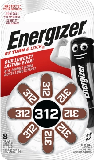 Energizer 312 baterii tip buton pentru aparate auditive, 8 buc