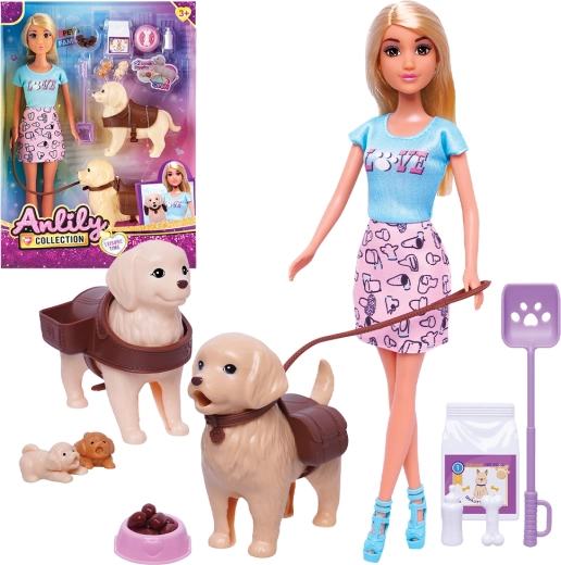 Set păpușă cu doi căței 32 cm