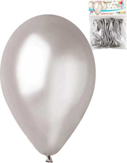 Baloane din latex Gemar metalice argintii 26 cm - set 10 buc