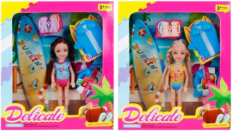 Mini păpușă cu accesorii de plajă
