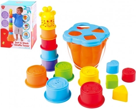Puzzle și piramidă girafă 2în1 plastic
