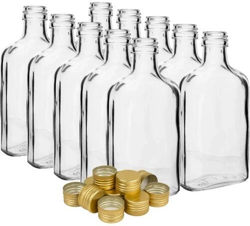 Ploscă din sticlă 200 ml cu capac, transparentă (pachet de 10 buc)