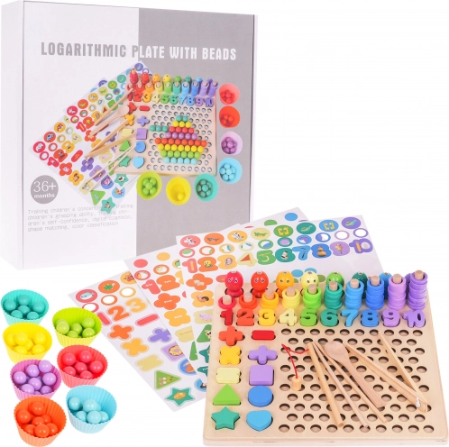 Set educațional din lemn 3+ cu pescuit magnetic, învățarea numerelor și compunerea de modele