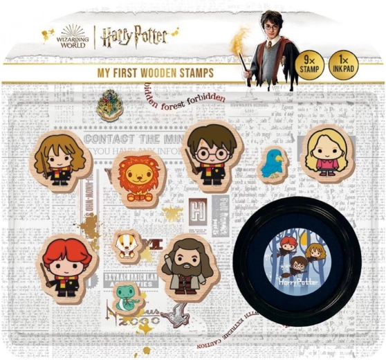 Primele mele ștampile HARRY POTTER set din lemn 9+1 cu tușieră