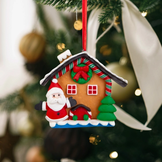 Decorațiune magnetică de Crăciun 2 în 1, căsuță de turtă dulce cu Moș Crăciun