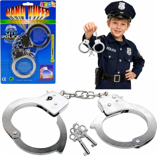 Cătușe de poliție metalice cu chei pentru copii, argintii