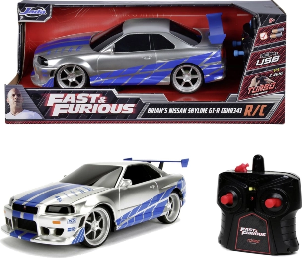 Jada RC Nissan Skyline GT-R din filmul Furios și iute, la scara 1:16