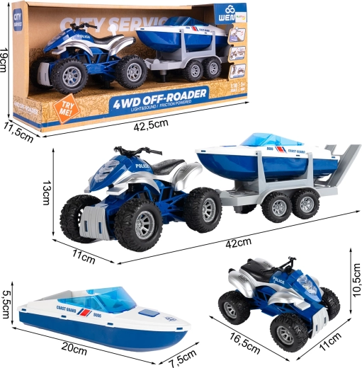 Set de poliție – quad și barcă cu motor 1:16