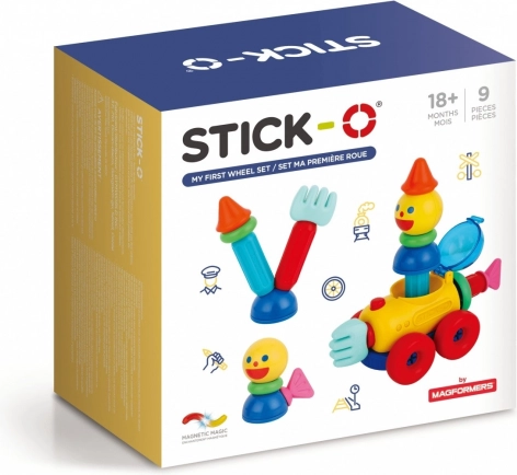 Jucării magnetice Stick-O Primul meu set cu roţi 9 piese