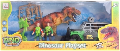 Set cu dinozaur cu baterii și mașină de teren