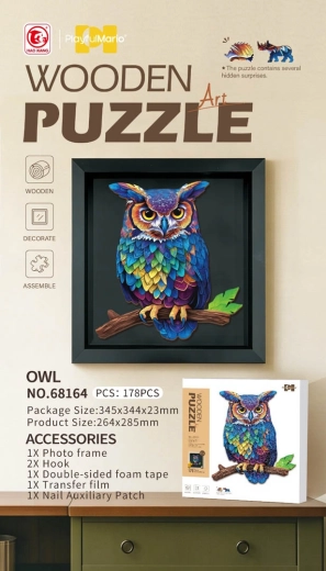 Puzzle din lemn cu bufniță, cu 178 de piese