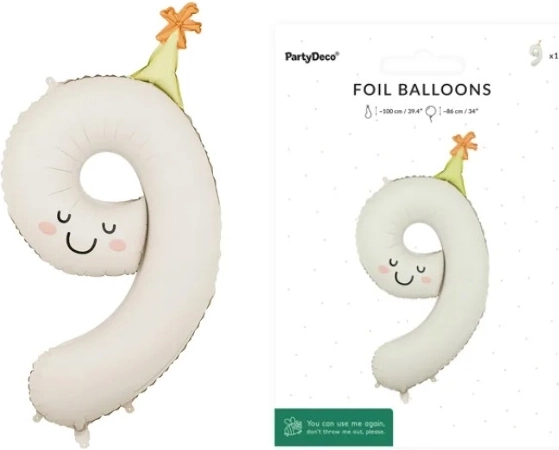 Balon din folie numărul 9 crem cu față