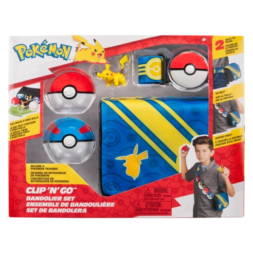 Set antrenor Pokémon Clip ‘N’ Go cu Pikachu – curea, 2 Pokéball-uri și husă