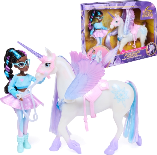 Spin Master Unicorn Academy Layla și unicornul Glacier Gemstone Magic cu efecte luminoase și sonore