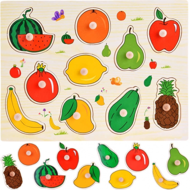 Puzzle din lemn cu inserție – fructe cu mânere (10 piese)