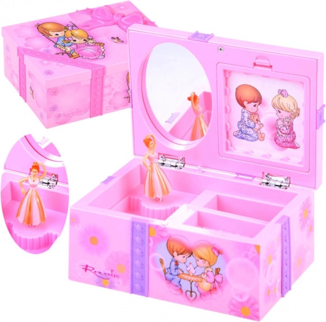Cutie de bijuterii roz cu mecanism muzical pentru micuțe domnișoare