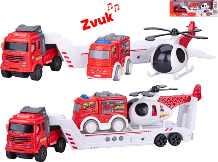 Set de pompieri cu sunete și mecanism cu inerție, camion 30 cm + 2 vehicule