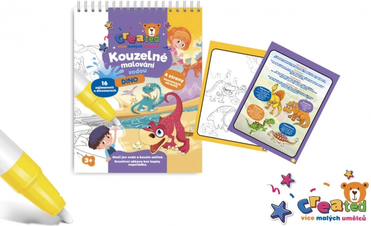 Colorat magic cu apă – bloc, 4 foi – Dinozauri